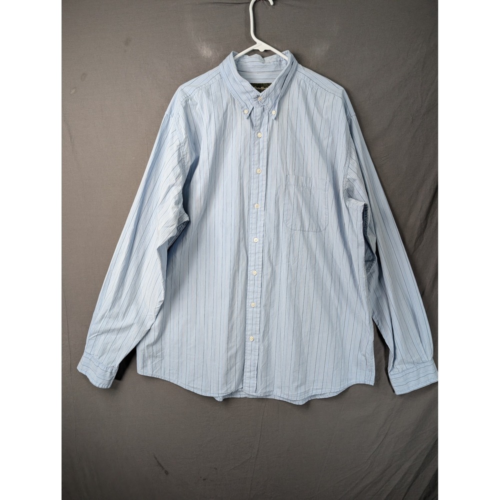 Eddie Bauer Mens XL Tall Blue Striped Long Sleeve Button Down Shirt 5620
